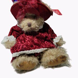 Russ Berrie Alexandra Teddy Bear 10 inch Plush Red Dress Hat Stuffed Animal Toy